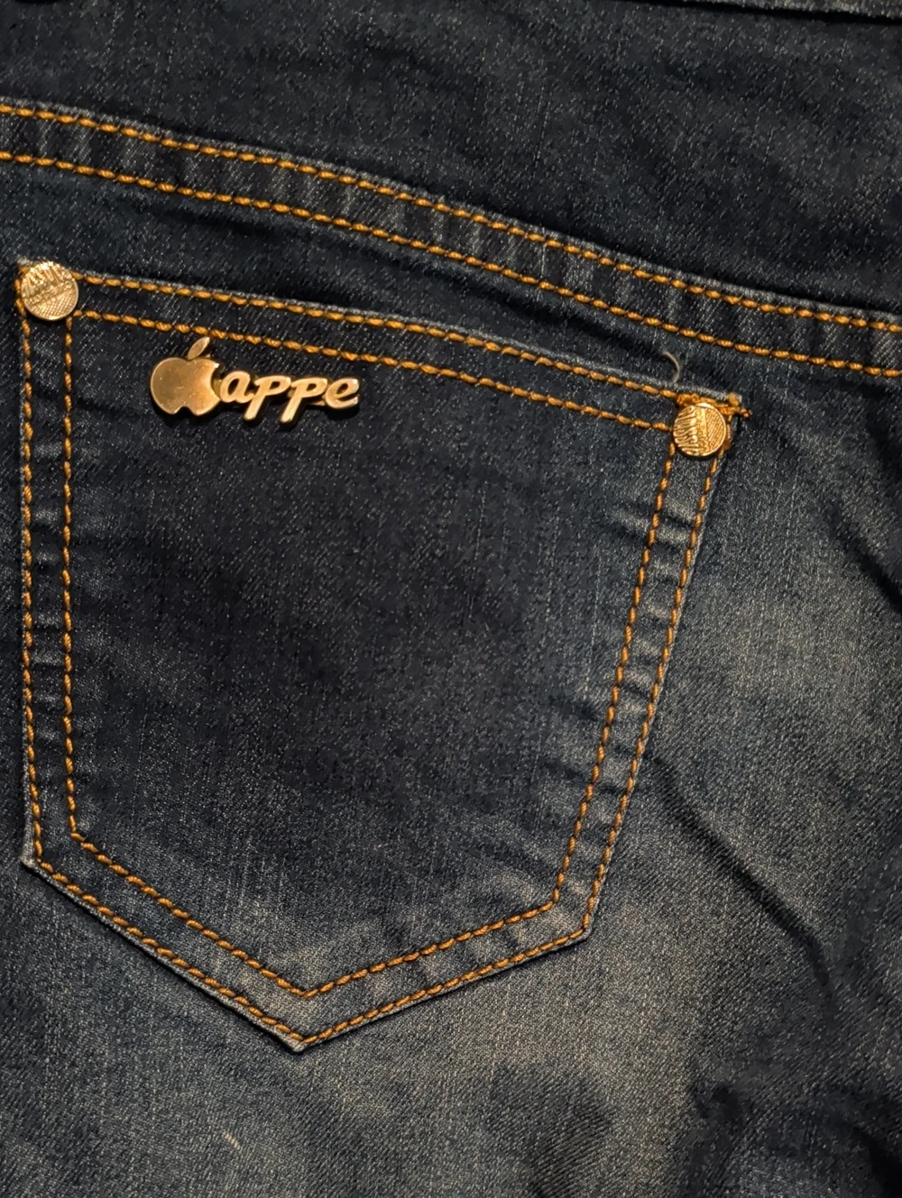 COOGI Dark Blue Denim Jean Shorts with Brown Trim